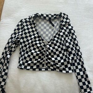 Checkered Black and White Women's Crop Top